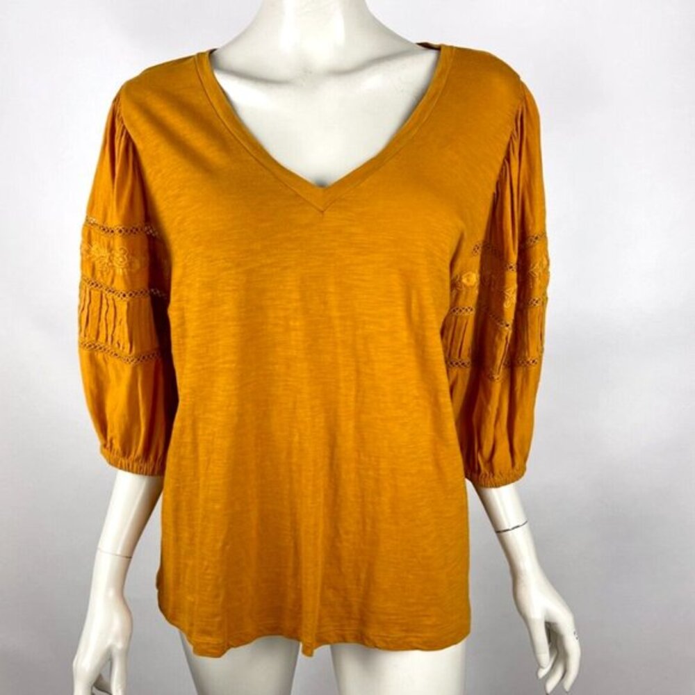 Loft Embroidered Lace Top Women XL NWOT V-neck 3/4 Sleeve Stretch Cotton Blouse